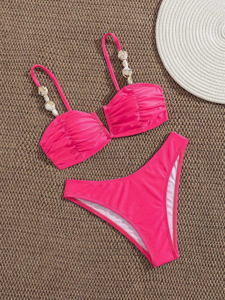 Pink Solid High Leg Bikini Set