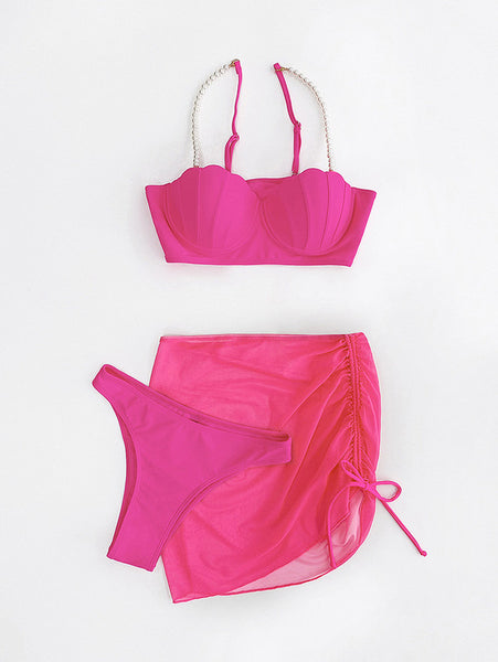 Pearl Strap Bikini Set With Skirt Wrap swimsuit