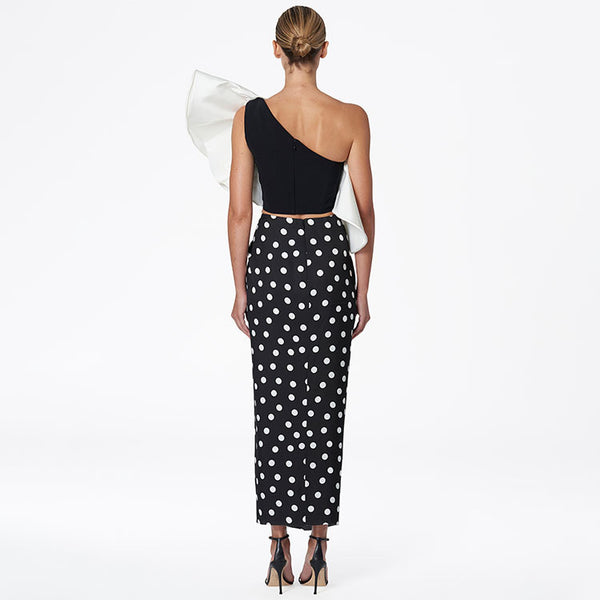 Multicolor Polka Dots Ruffle Bikini Set With Beach Skirt