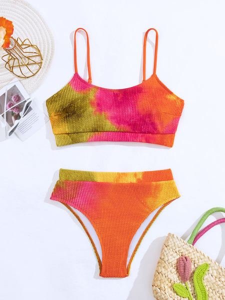 Tie-Dye High Waist Bikini Set Two Piece Swimsuit Orange