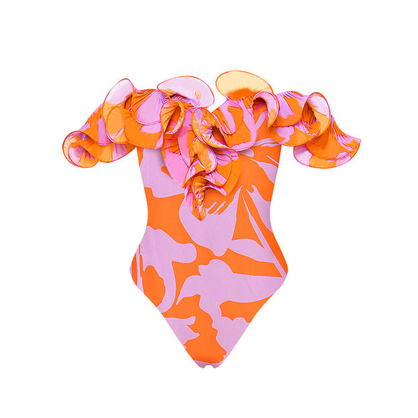 Multicolor Floral Ruffle One Piece Swimsuit With Beach Skirt