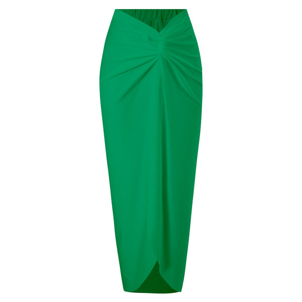 One Piece Swimsuit with Beach Cover up Wrap Skirt Green