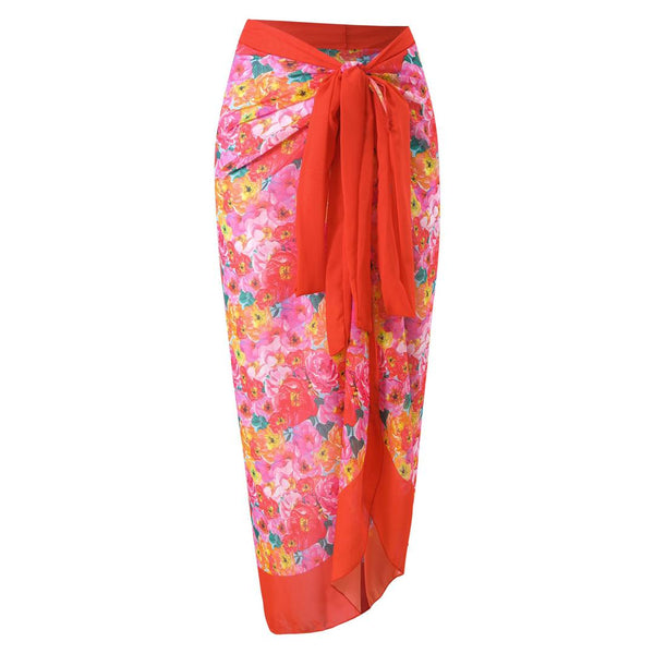 Flower Print Shoulder Straps Two Piece Bikini With Cover Up Swimsuit Multicolor