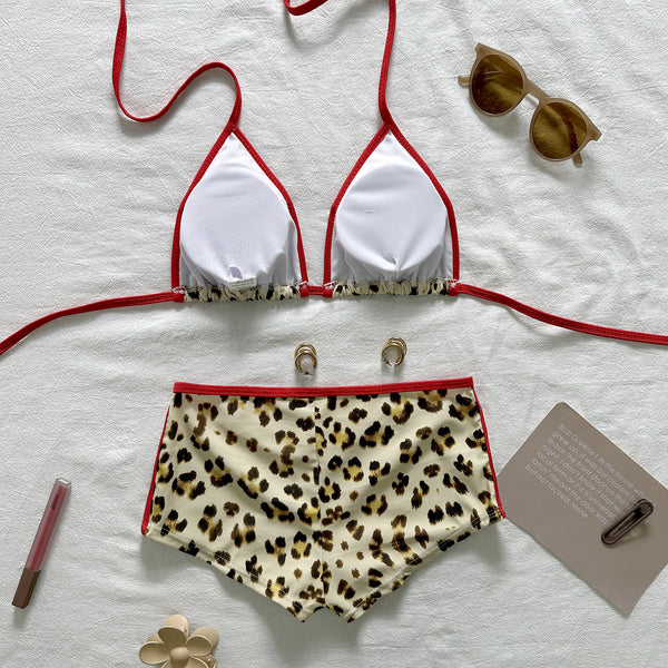 Cream Animal Print Boyshort Bikini Set