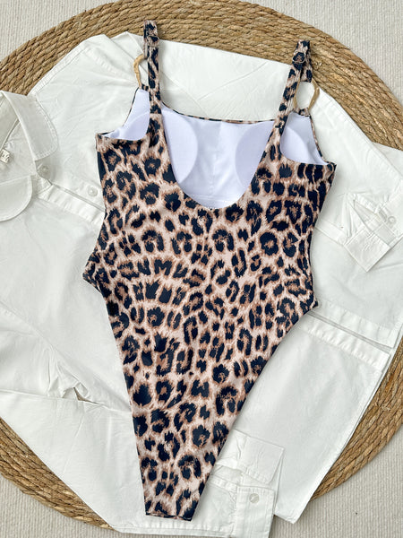Brown Animal Print High Cut One Piece Swimsuit