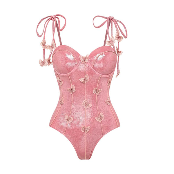 Pink Solid Underwire One Piece Swimsuit With Beach Skirt