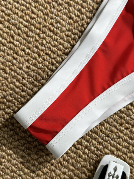 Red Colorblock High Cut Bikini Set