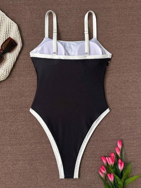 Black Solid Tummy Control Swimsuit