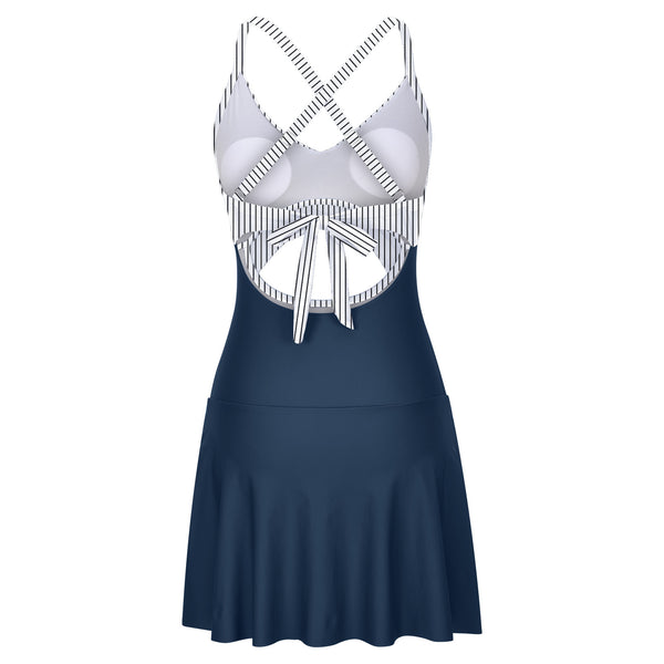 Navy Blue Stripes Cut Out One Piece Swimsuit