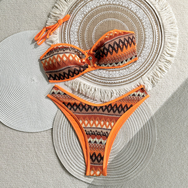 Orange Geometric High Cut Bikini Set