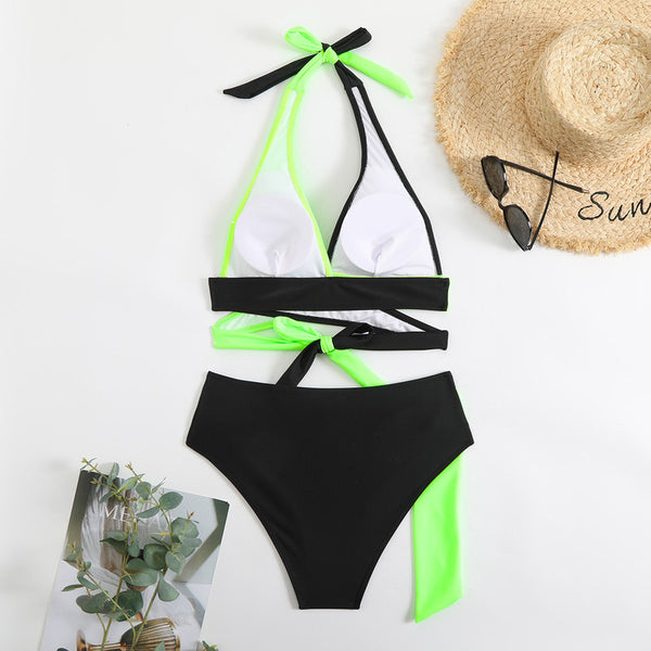 Multicolor Solid Wrap Bikini Set