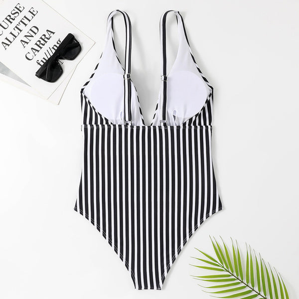 Black Stripes One Piece Swimsuit