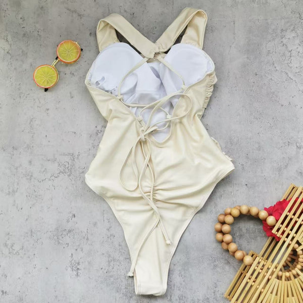 Cream Solid One Piece Swimsuit