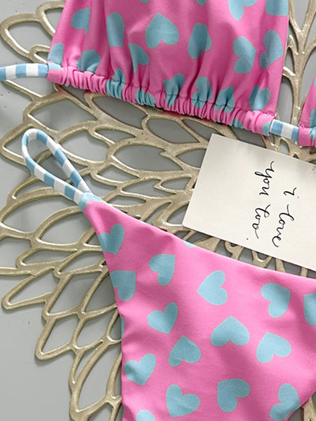 Pink Conversational Print Halter Bikini Set