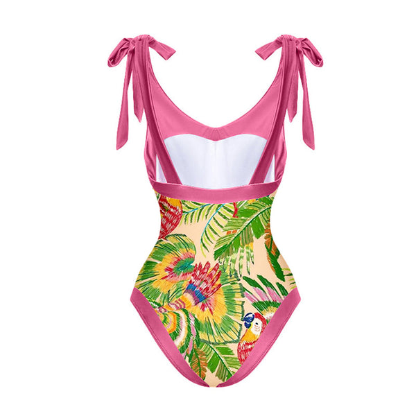 Pink Parrot Printed Swimwear Two Piece Set