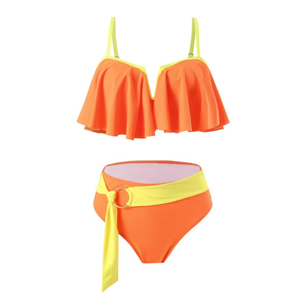 Spaghetti Strap Notched Bikini Two Piece Set Orange