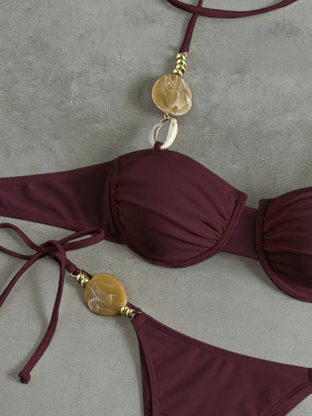 Maroon Solid Underwire Bikini Set