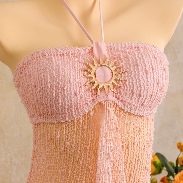 Light Pink Solid Mesh Panel Bikini Set