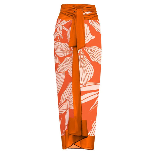 Orange Floral Tummy Control Swimsuit With Sarong