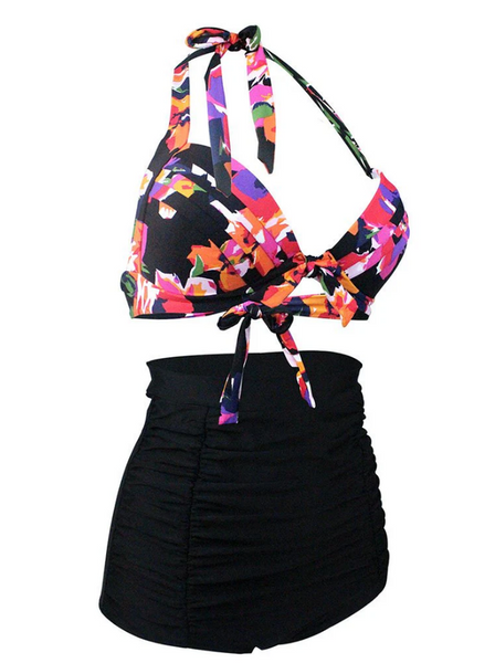 High Waist Halter Bikinis Swimsuit Multicolor