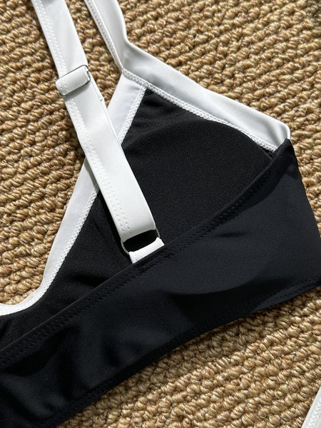 Black Colorblock High Cut Bikini Set