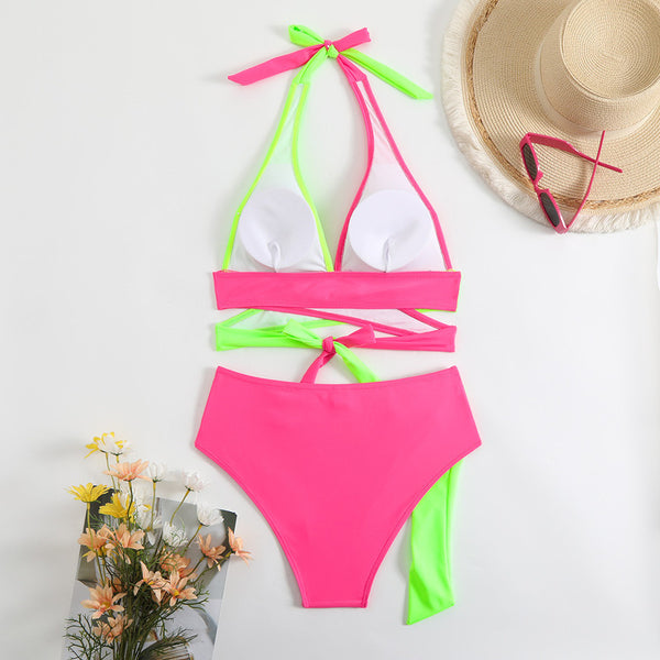 Multicolor Solid Wrap Bikini Set