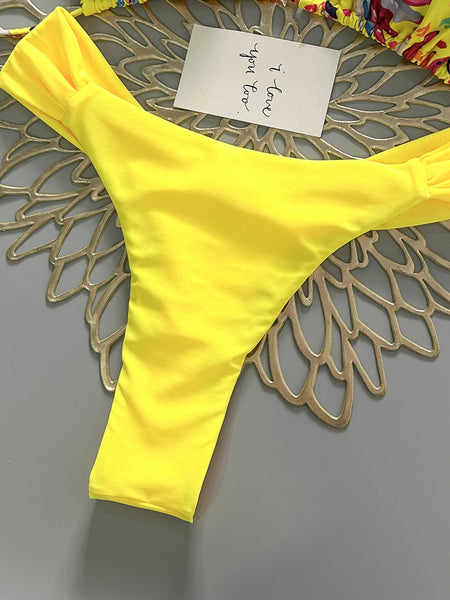 Yellow Fruit Print Halter Bikini Set