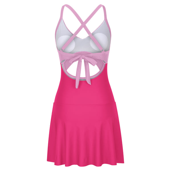 Pink Colorblock Cut Out One Piece Swimsuit
