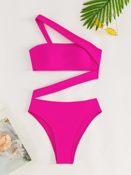 Pink Solid Cut Out One Piece Swimsuit