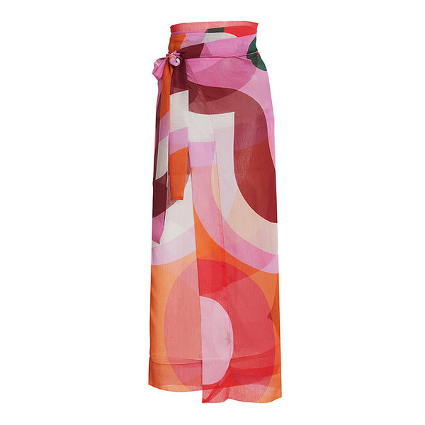 Multicolor Geometric One Shoulder One Piece Swimsuit With Sarong