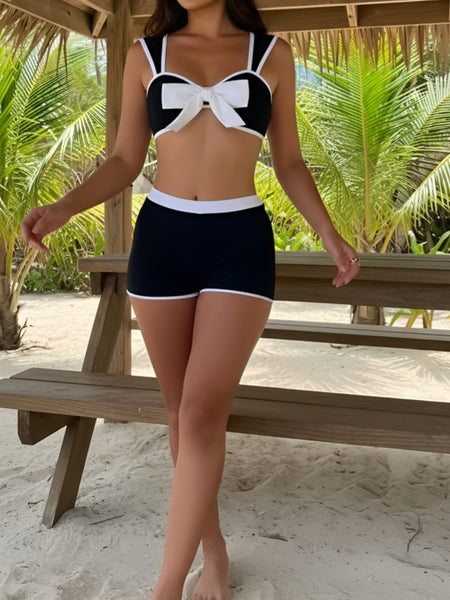 Black Solid Boyshort Bikini Set