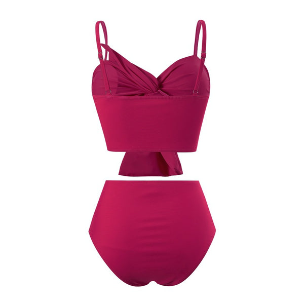 Front Knot Ruched Bikini Set Pink