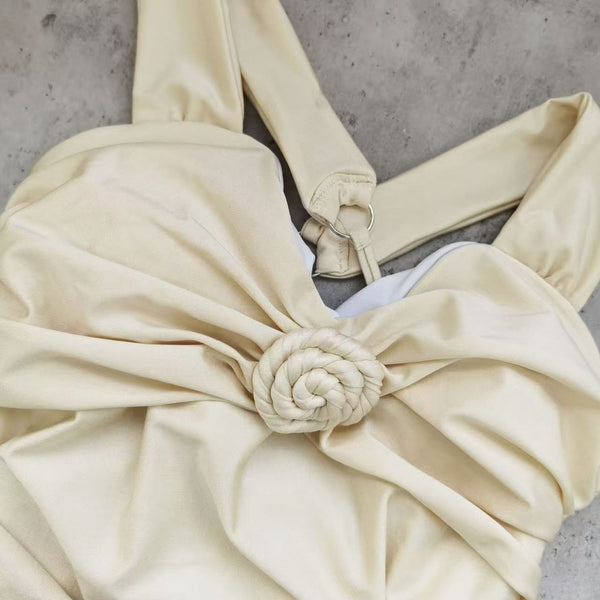 Cream Solid One Piece Swimsuit