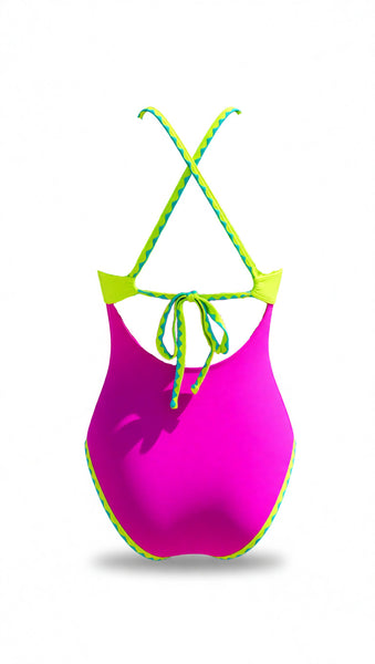 Multicolor Colorblock Halter One Piece Swimsuit