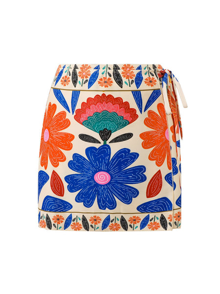 Multicolor Tropical Deep V One Piece Swimsuit With Beach Skirt & Beach Pants