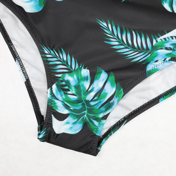 Black Tropical High Waisted Bikini Set