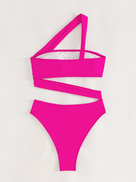 Pink Solid Cut Out One Piece Swimsuit