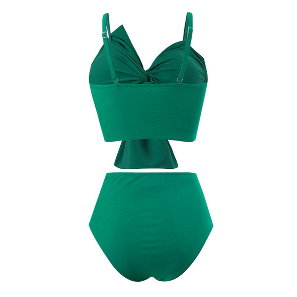 Front Knot Ruched Bikini Set Green