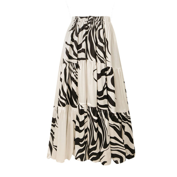 White Animal Print Deep V One Piece Swimsuit With Beach Skirt