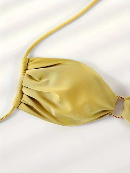 Yellow Solid Tie Side Bikini Set
