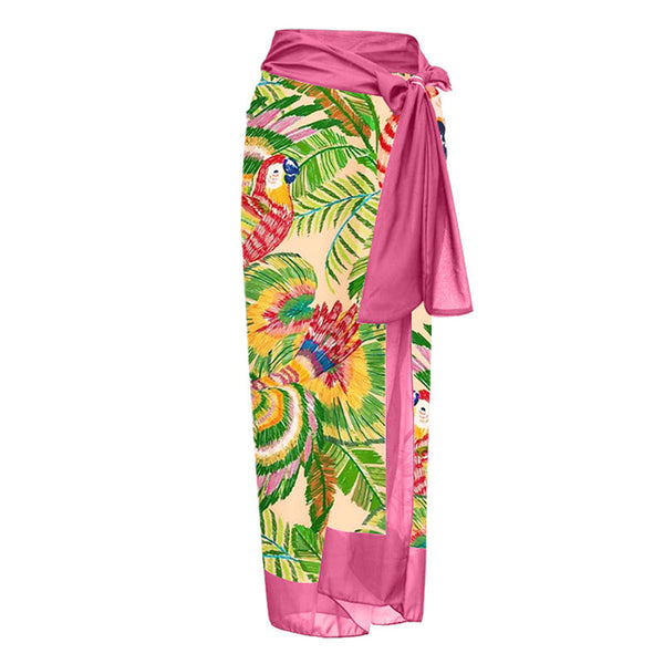 Pink Parrot Printed Swimwear Two Piece Set