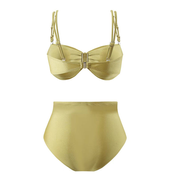 Solid Front Metal Décor Three Piece Swimsuit Ginger