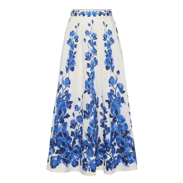 Blue Floral High Waisted Bikini Set With Maxi Cover Up