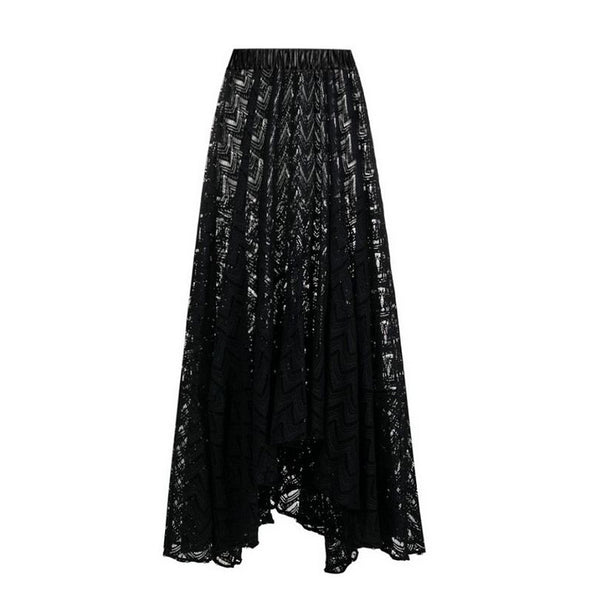 Black Solid One Shoulder One-Piece Swimsuit With Beach Skirt