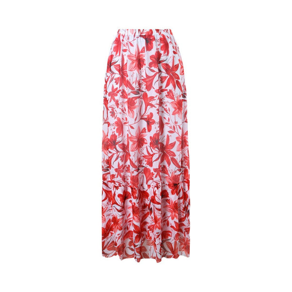 Red Floral One Piece Swimsuit With Maxi Cover Up