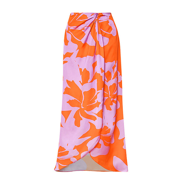 Multicolor Floral Ruffle One Piece Swimsuit With Beach Skirt