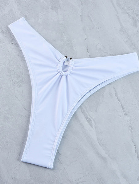 Solid Strapless Front Hook Two Piece Bikini White
