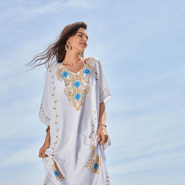 White Floral Resort Kaftan