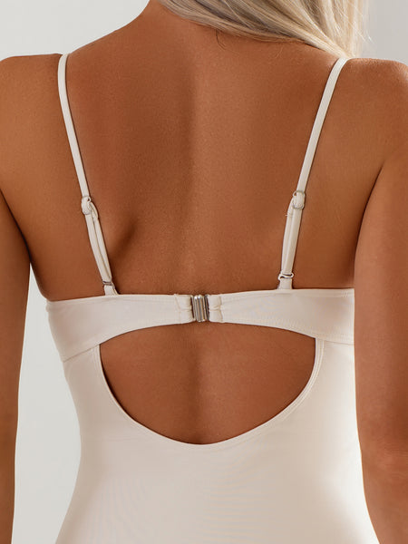 White Solid Underwire One Piece Swimsuit