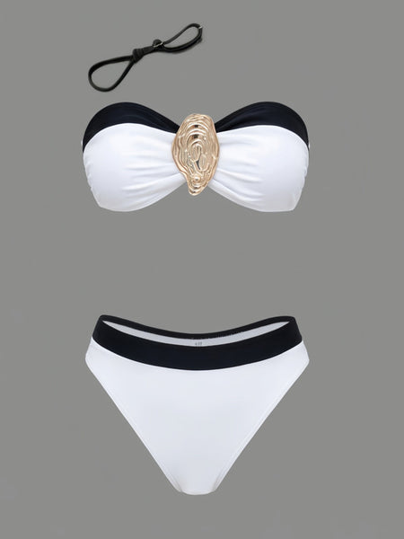 White Solid Bikini Set Beach Skirt